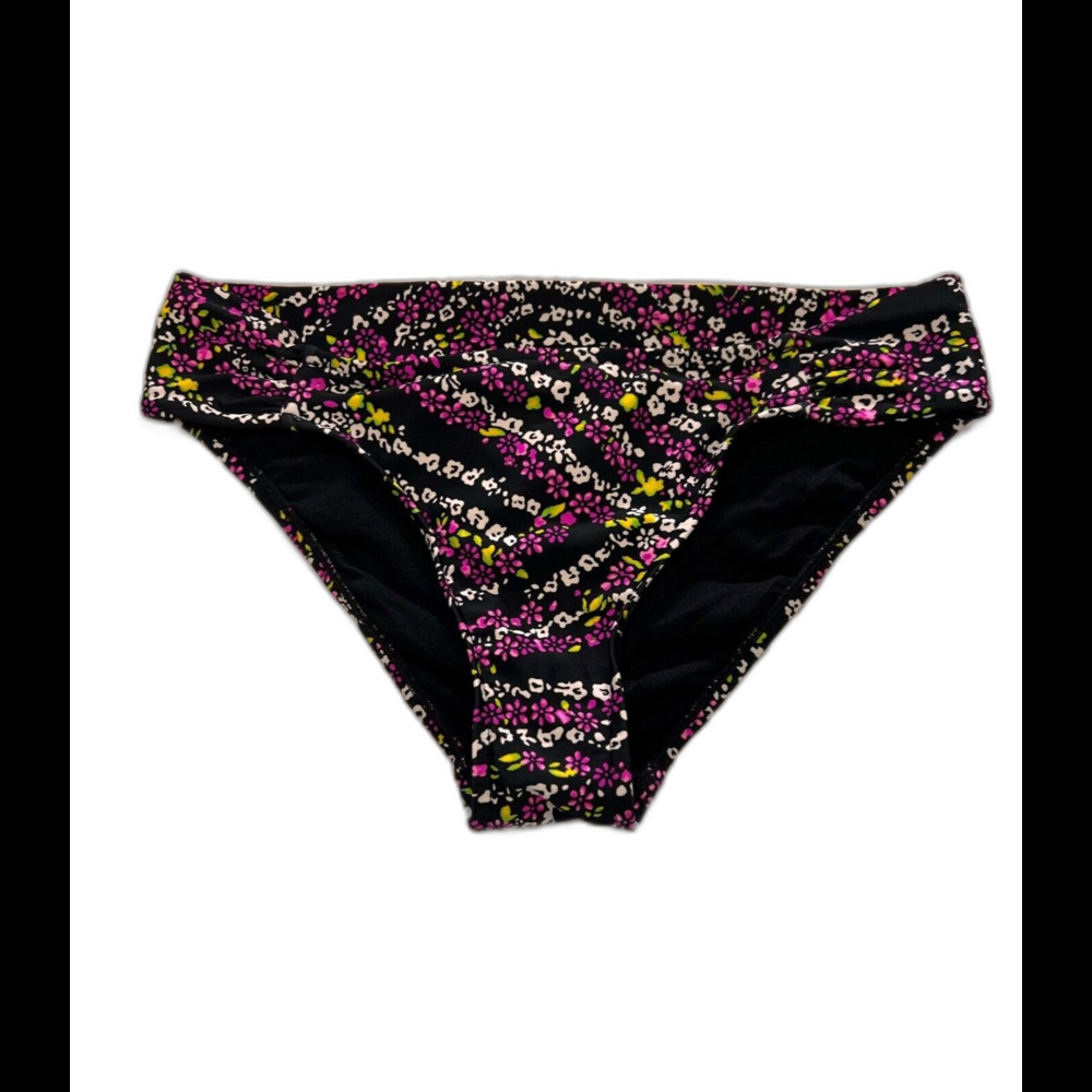 Sunsets Women’s Bikini Bottom Black Multicolor Floral Pattern Size M